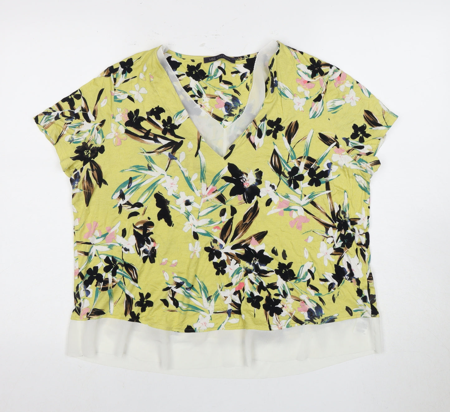 Marks and Spencer Women's Floral V-Neck T-Shirt L