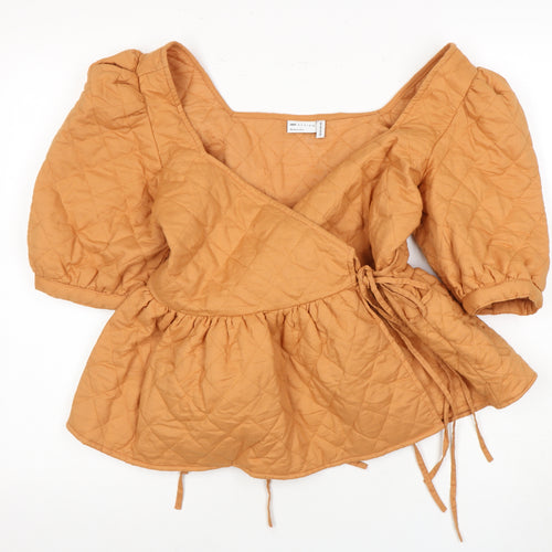 ASOS Women's Brown Wrap Top Size 12 with Puff Sleeves