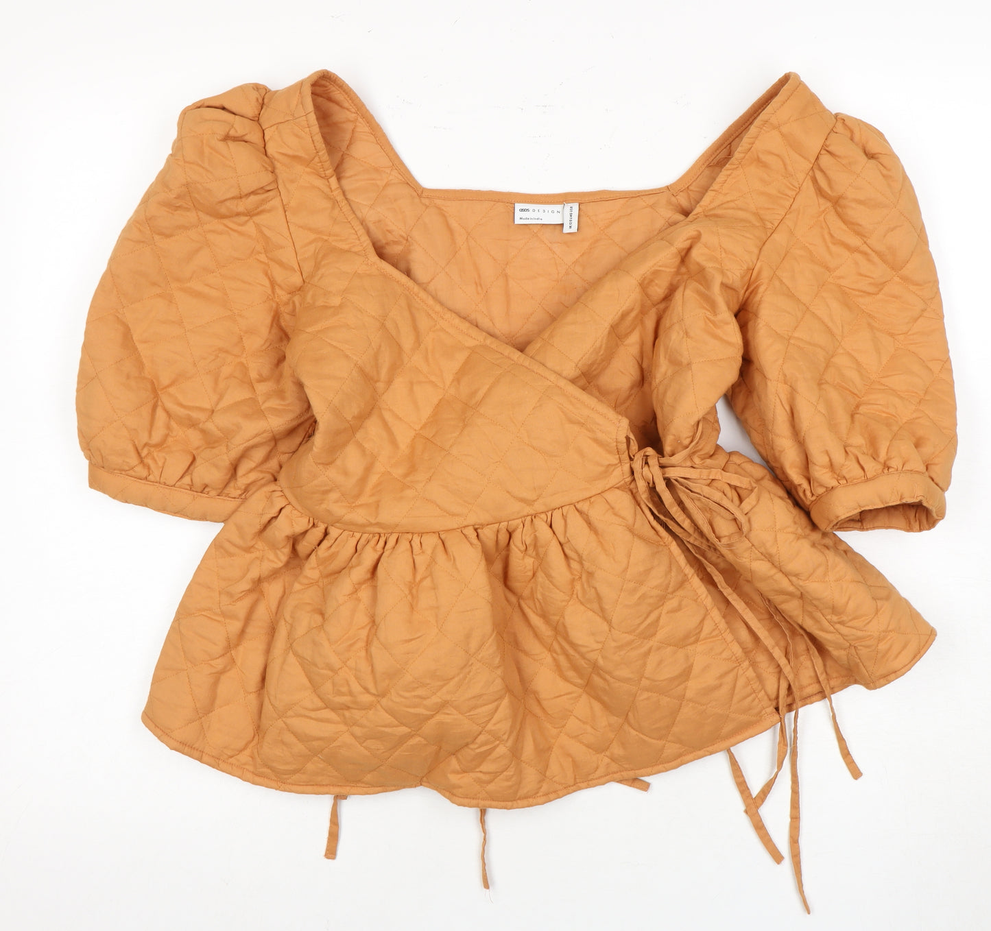 ASOS Women's Brown Wrap Top Size 12 with Puff Sleeves