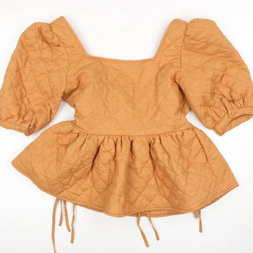 ASOS Women's Brown Wrap Top Size 12 with Puff Sleeves