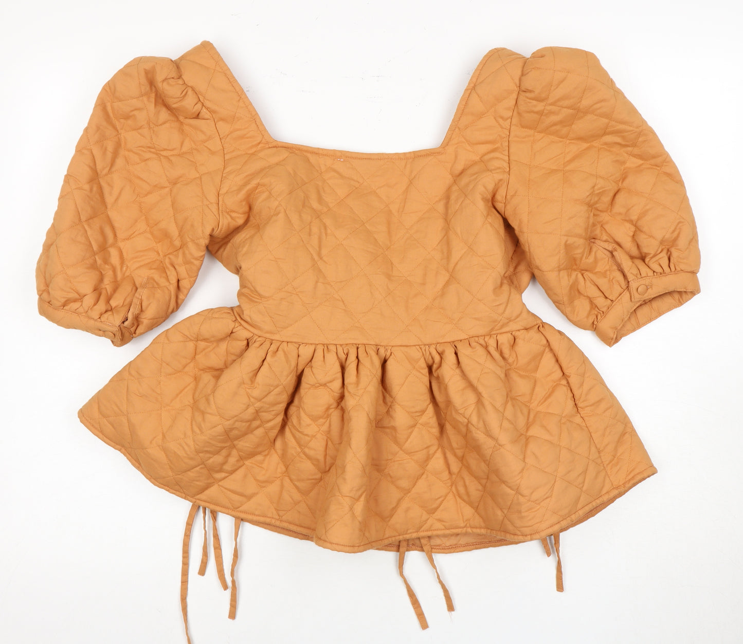 ASOS Women's Brown Wrap Top Size 12 with Puff Sleeves