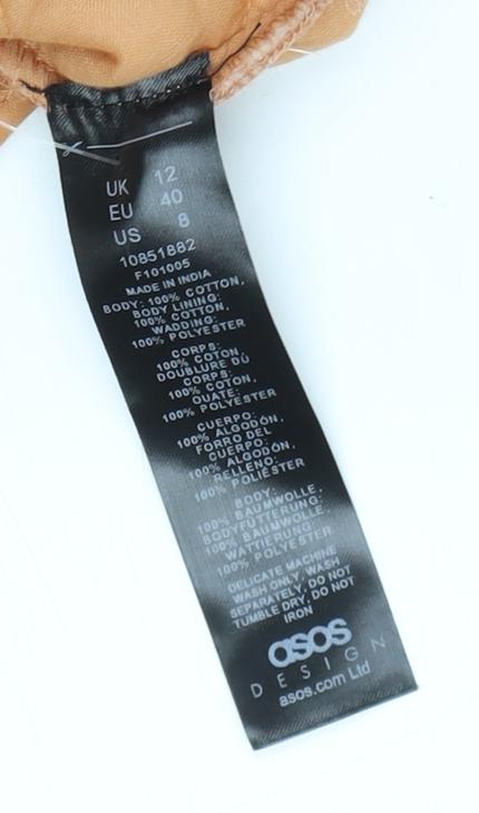 ASOS Women's Brown Wrap Top Size 12 with Puff Sleeves