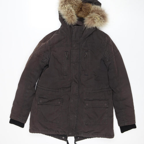 Izzue Women's Brown XS Parka Coat Fur Hooded