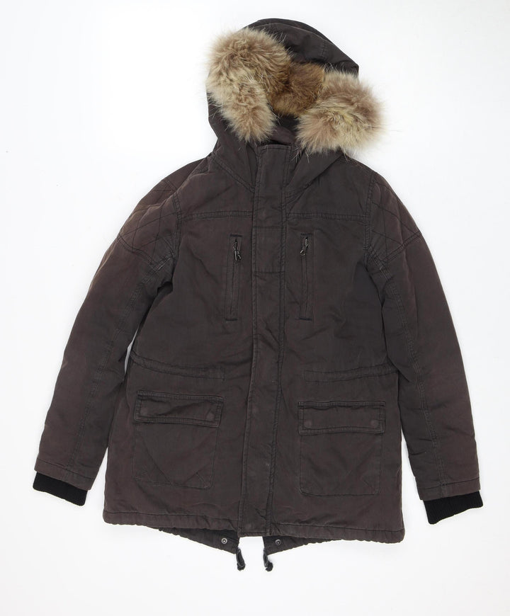 Izzue Women's Brown XS Parka Coat Fur Hooded