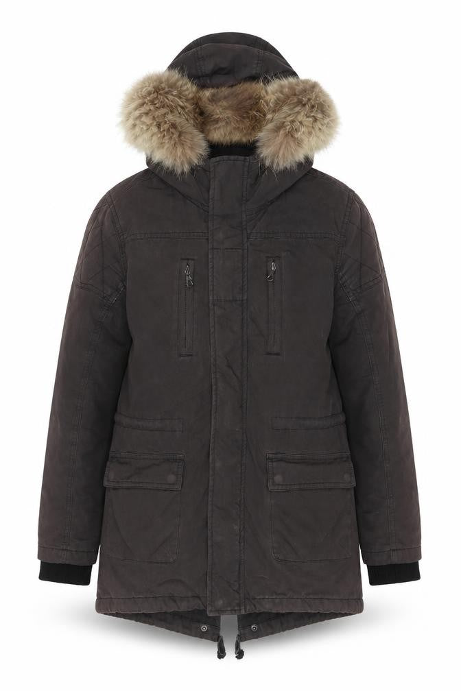 Izzue Women's Brown XS Parka Coat Fur Hooded