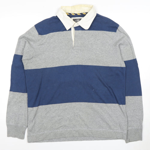 L.O.G.G. Men's Blue Cotton Polo, L, Long Sleeve