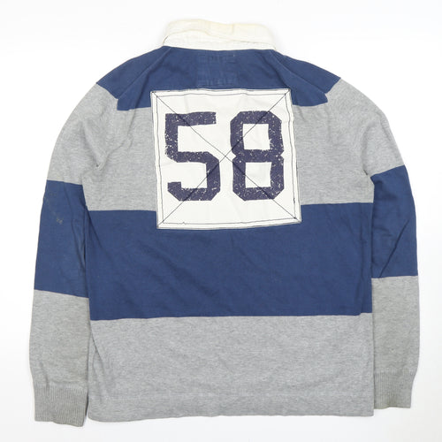 L.O.G.G. Men's Blue Cotton Polo, L, Long Sleeve