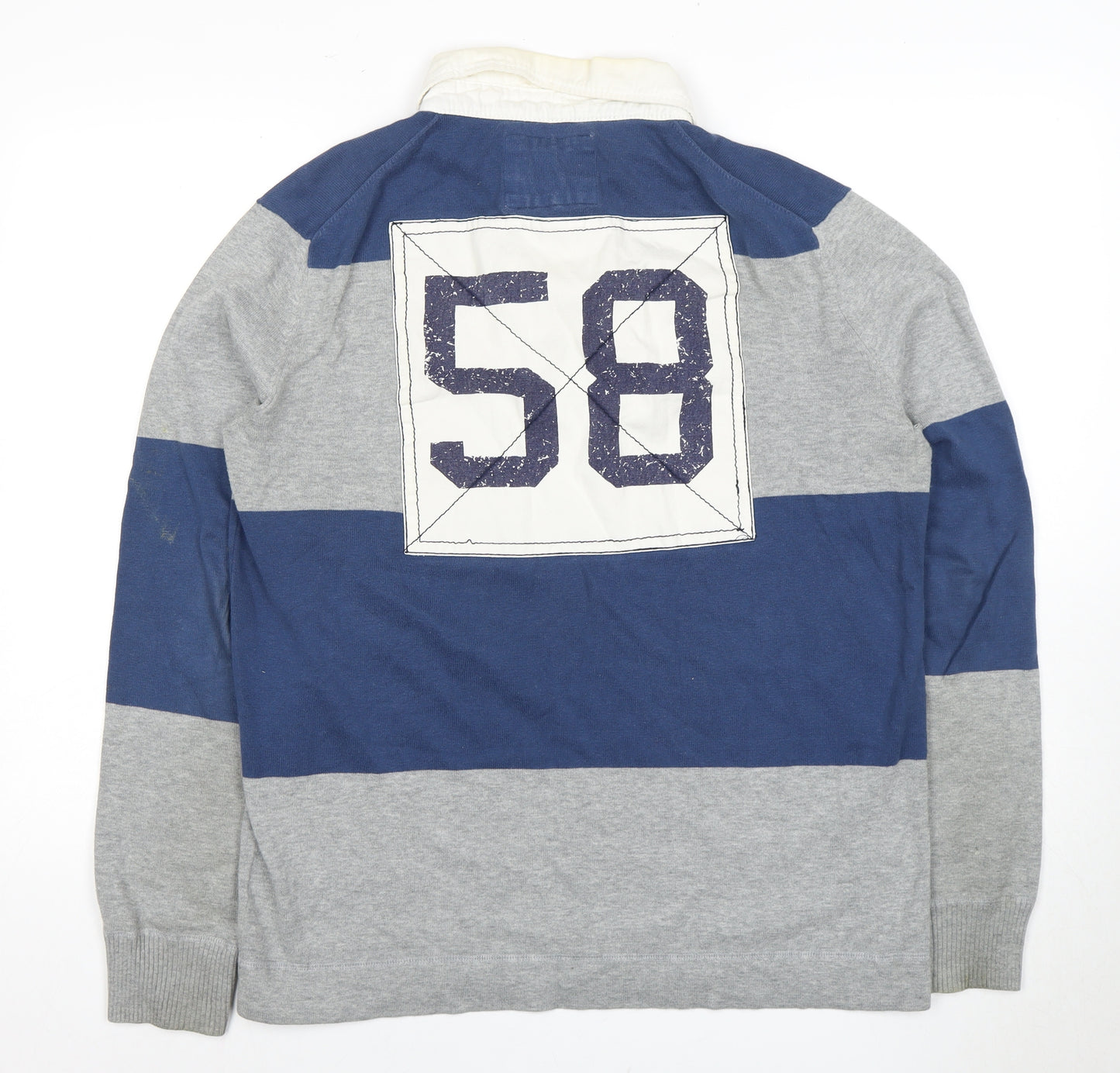 L.O.G.G. Men's Blue Cotton Polo, L, Long Sleeve