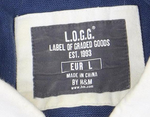 L.O.G.G. Men's Blue Cotton Polo, L, Long Sleeve