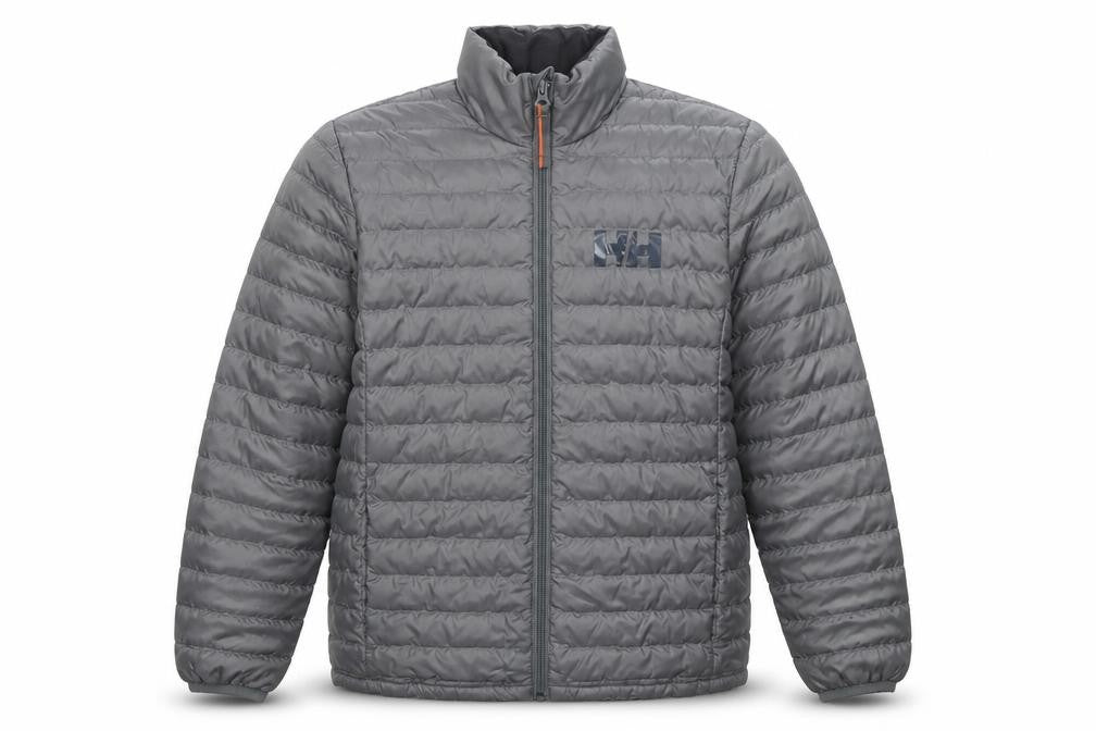 Front view of Helly Hansen boys’ grey puffer jacket, size 12