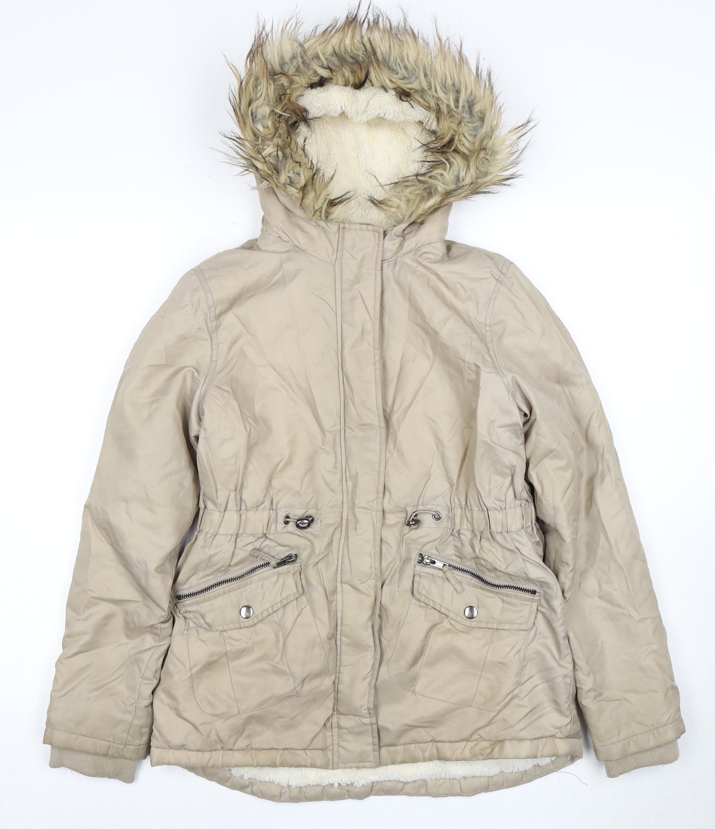 Nutmeg Girls Beige Parka Coat, Size 12-13, Hooded, Winter