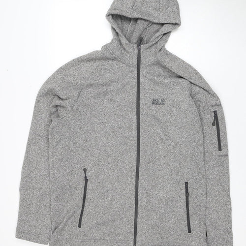 Jack Wolfskin Men's XL Grey Fleece Jacket - Hooded & Casual