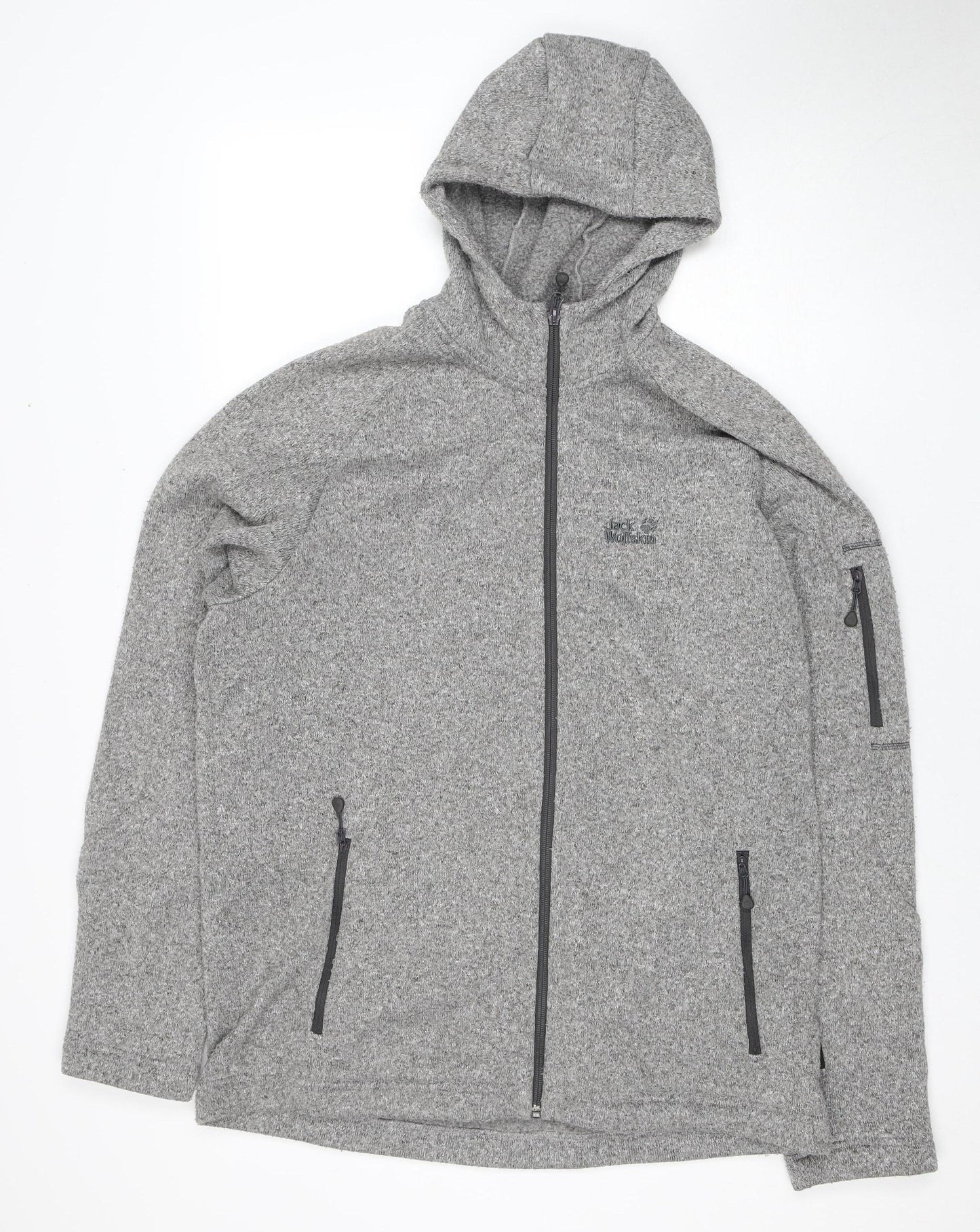 Jack Wolfskin Men's XL Grey Fleece Jacket - Hooded & Casual