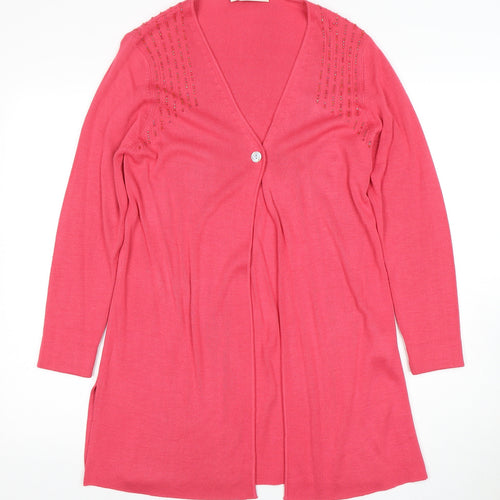 Jacques Vert Pink Cardigan, Women's S, Beaded and Buttoned