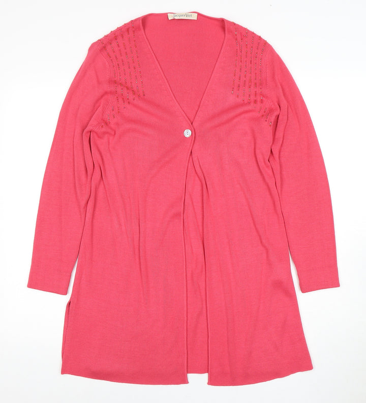 Jacques Vert Pink Cardigan, Women's S, Beaded and Buttoned