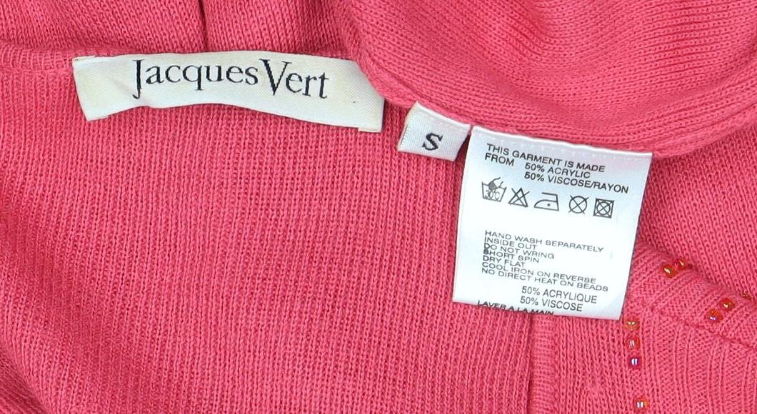 Jacques Vert Pink Cardigan, Women's S, Beaded and Buttoned