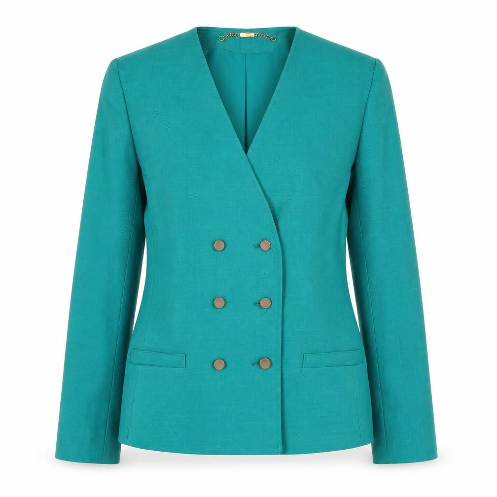 Front view of Windsmoor Women's Green Double-Breasted Blazer, size 8