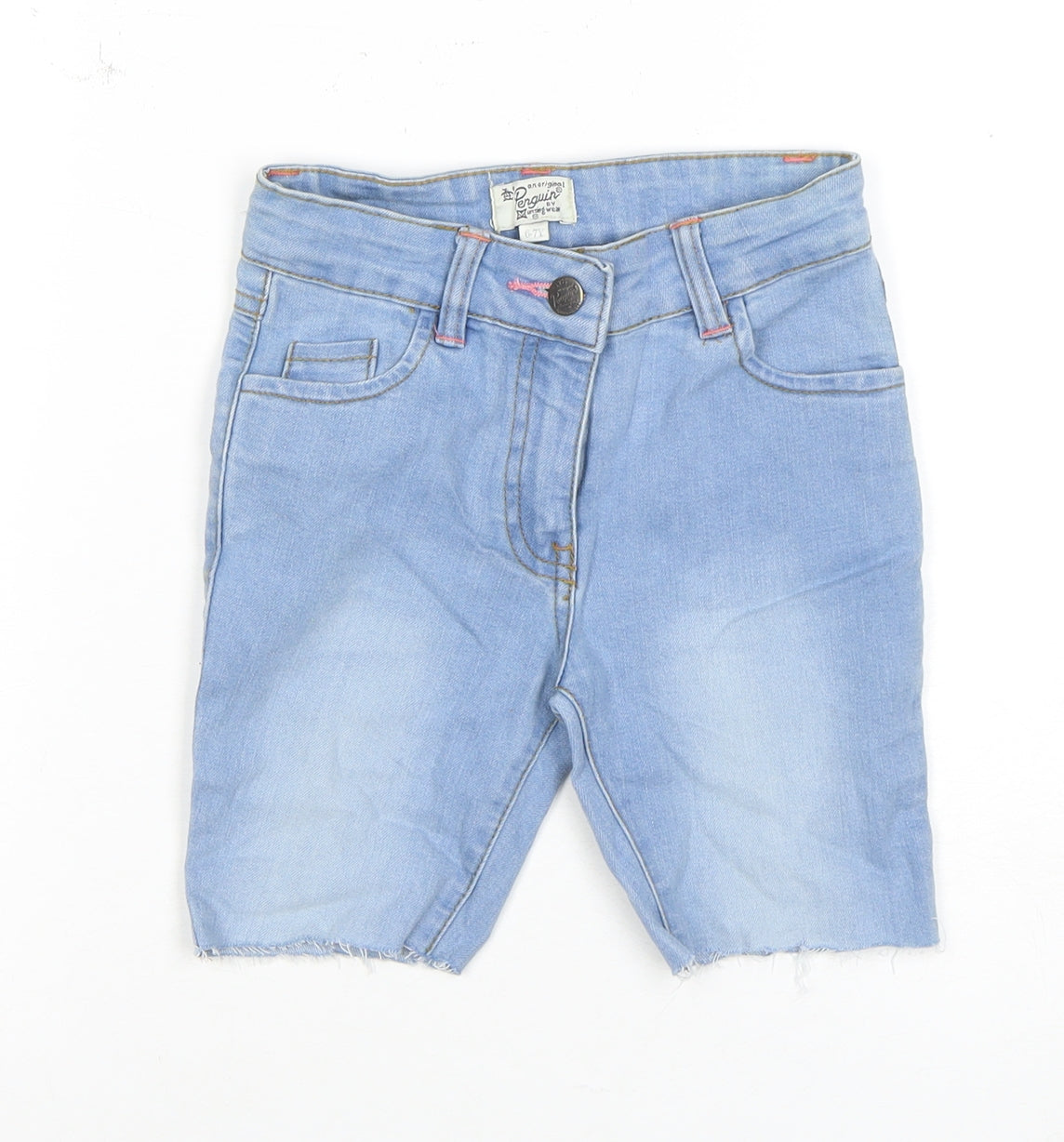 Original Penguin Girls Blue Denim Cut-Off Shorts 6-7 Y
