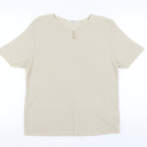 Berkertex Women’s Beige Knit Top, Size 14-16, Button Accent