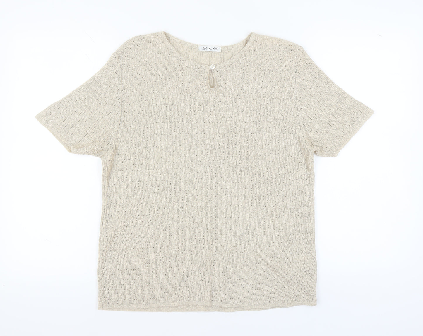 Berkertex Women’s Beige Knit Top, Size 14-16, Button Accent