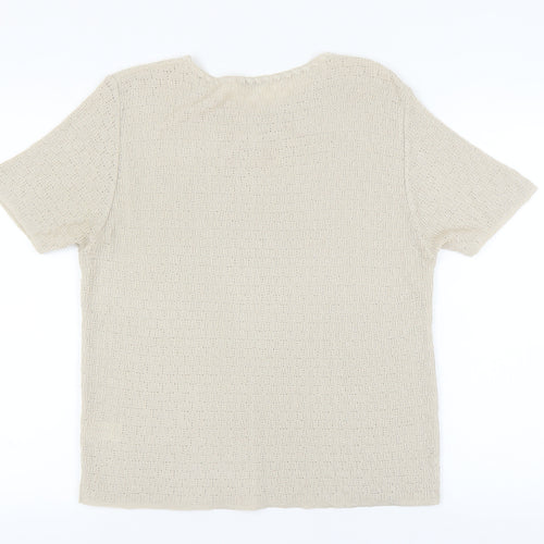 Berkertex Women’s Beige Knit Top, Size 14-16, Button Accent