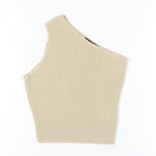 I Saw It First Women's Beige One Shoulder Knit Top, Size 8