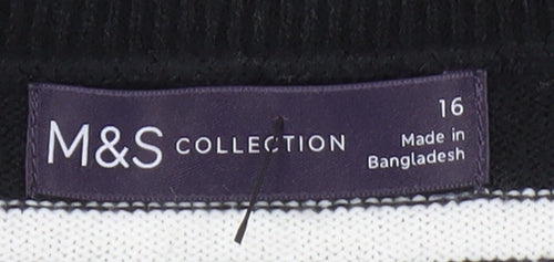 Marks and Spencer Women's V-Neck Black Jumper, Size 16