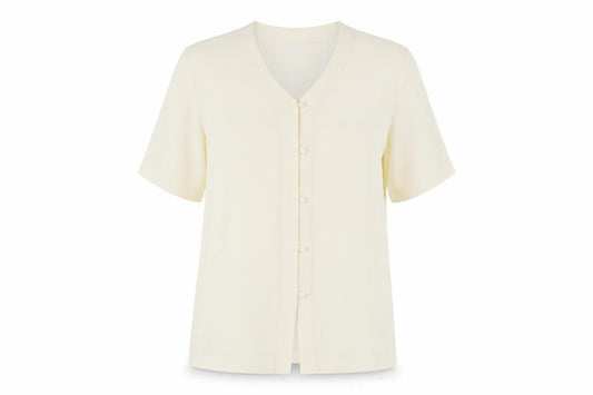Front view of Berkertex Women's Ivory Button-Up Shirt, size 14