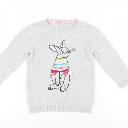 Joules Girls Grey Animal Print Cotton Pullover Jumper 6-7 Yrs