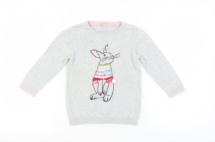 Joules Girls Grey Animal Print Cotton Pullover Jumper 6-7 Yrs