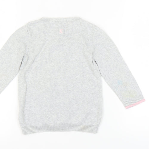 Joules Girls Grey Animal Print Cotton Pullover Jumper 6-7 Yrs