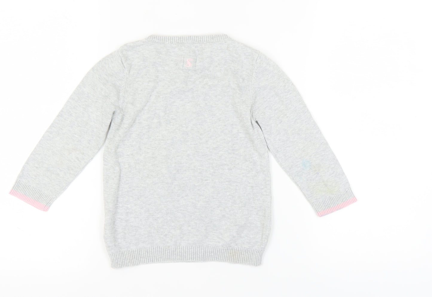 Joules Girls Grey Animal Print Cotton Pullover Jumper 6-7 Yrs