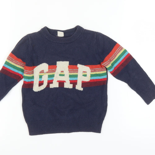 GAP Boys Blue Pullover Jumper, Size 4 Years, Rainbow Graphic