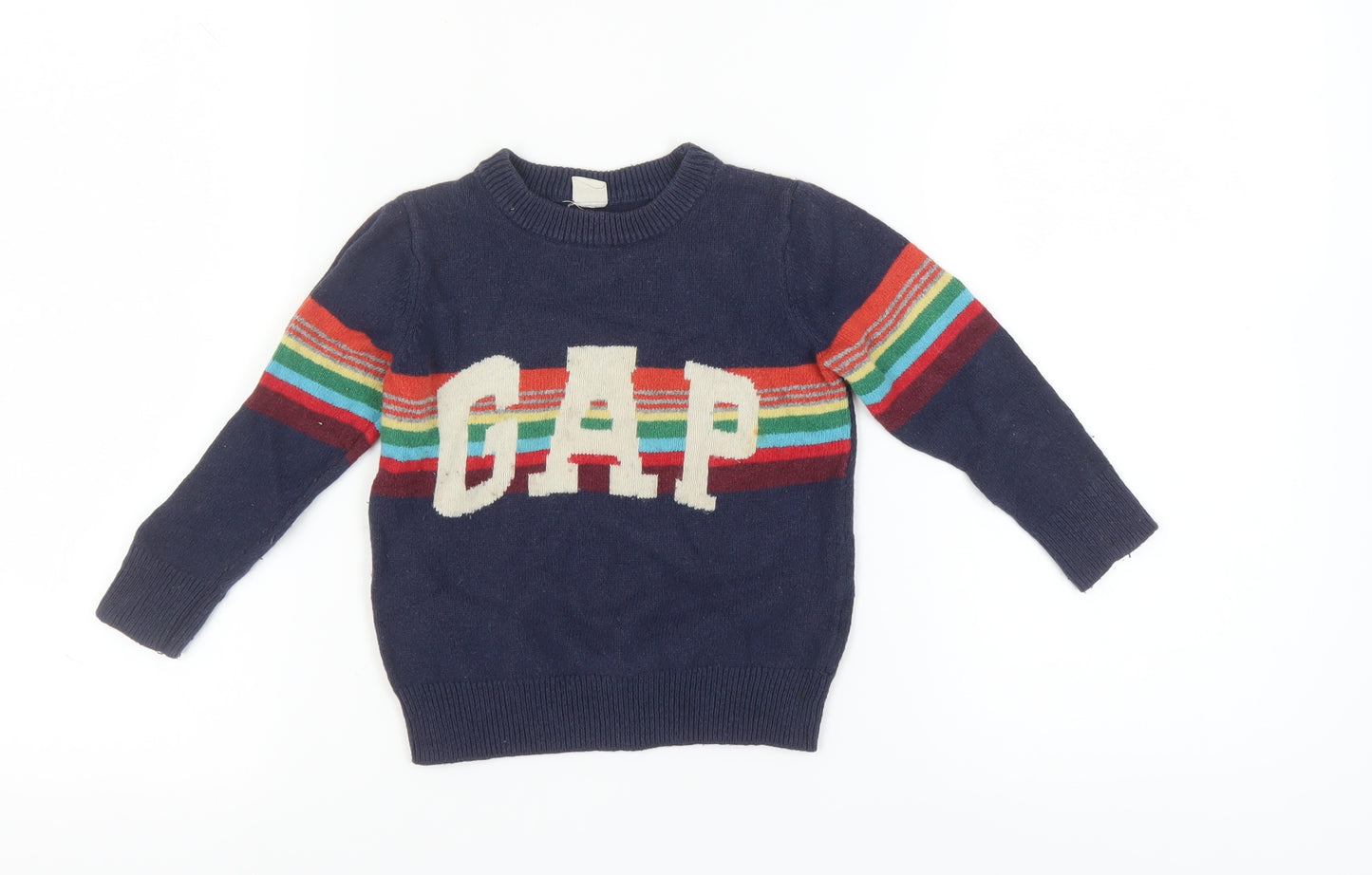 GAP Boys Blue Pullover Jumper, Size 4 Years, Rainbow Graphic