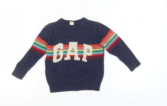 GAP Boys Blue Pullover Jumper, Size 4 Years, Rainbow Graphic