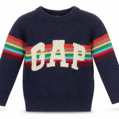 Gap Boys Blue Pullover Jumper, Size 4 Years, Rainbow Graphic