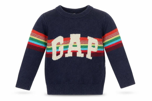 GAP Boys Blue Pullover Jumper, Size 4 Years, Rainbow Graphic