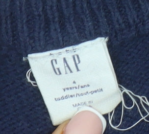 GAP Boys Blue Pullover Jumper, Size 4 Years, Rainbow Graphic