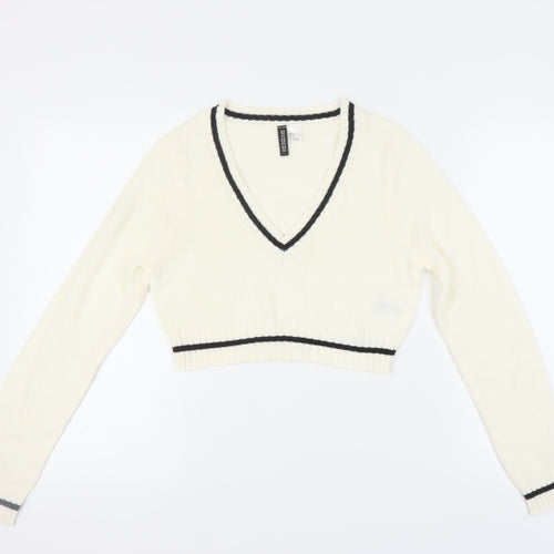 H&M Women’s White V-Neck Pullover Jumper, Size 12