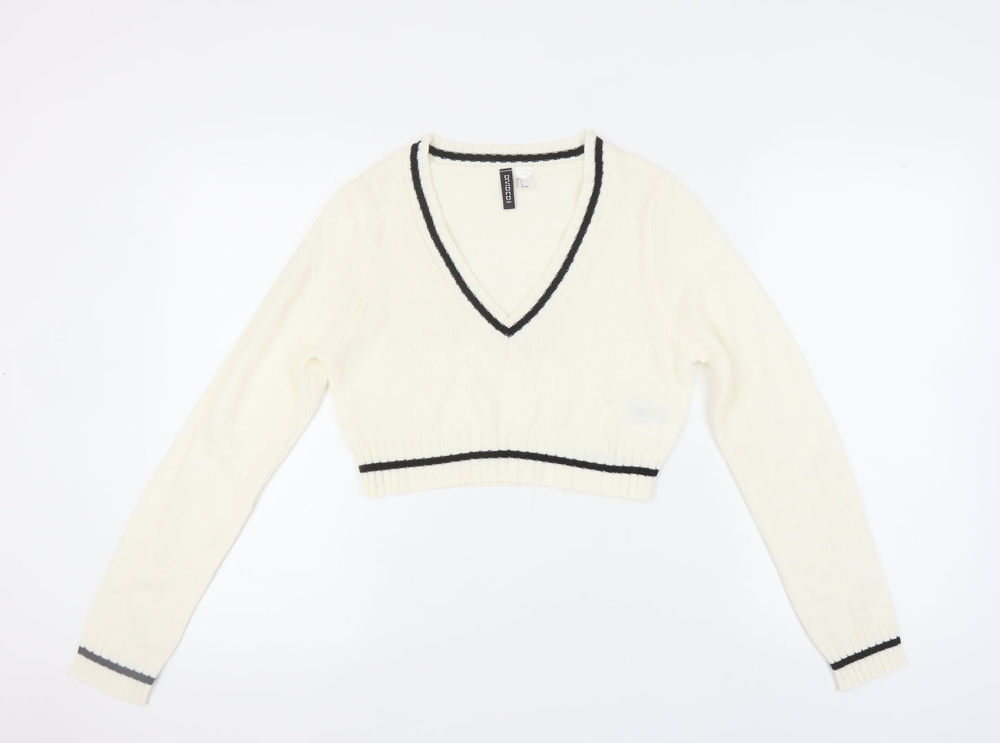 H&M Women’s White V-Neck Pullover Jumper, Size 12