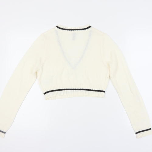 H&M Women’s White V-Neck Pullover Jumper, Size 12