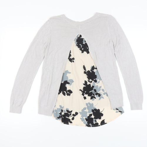 Oasis Women's Grey Floral Long Sleeve Basic Top