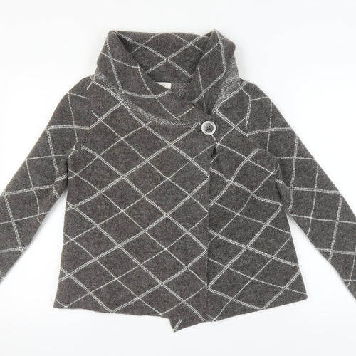 Ellen Tracy Womens Grey Argyle Cardigan M