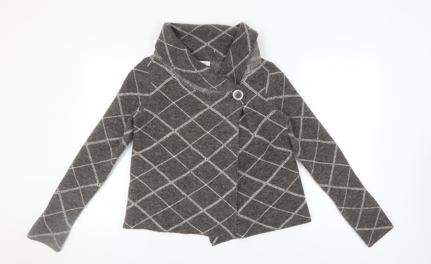 Ellen Tracy Womens Grey Argyle Cardigan M