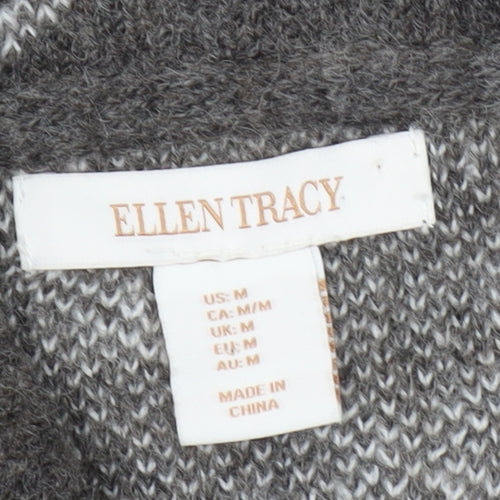 Ellen Tracy Womens Grey Argyle Cardigan M