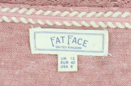 Fat Face Women’s Pink Long Sleeve Cotton Cardigan Size 12