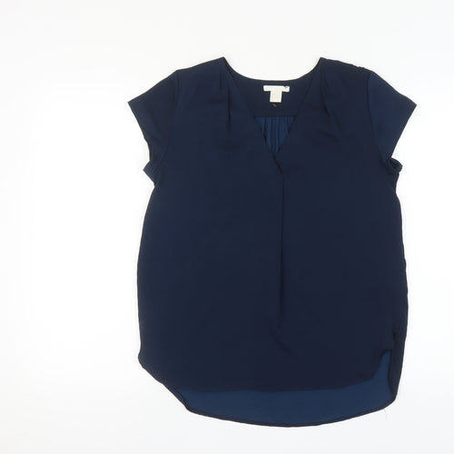 H&M Women's Navy Short Sleeve Blouse - Size 4