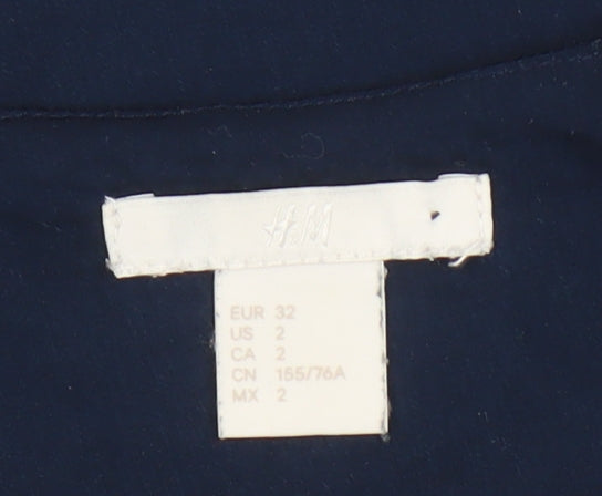 H&M Women's Navy Short Sleeve Blouse - Size 4