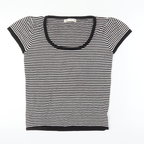 Zara Women's Black Striped T-Shirt L