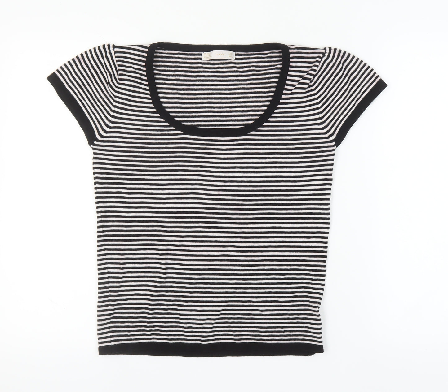 Zara Women's Black Striped T-Shirt L